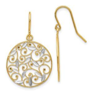19mm Two Tone Filigree Circle Dangle Earrings in 14k Gold